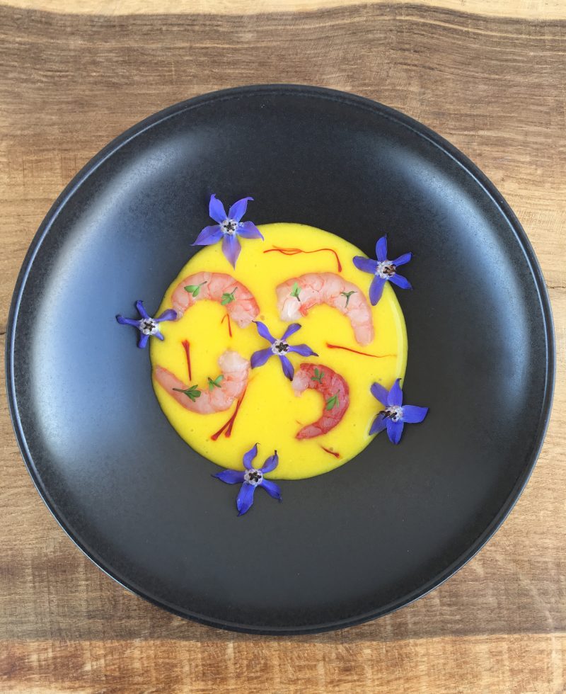 crema di zafferano con gamberi